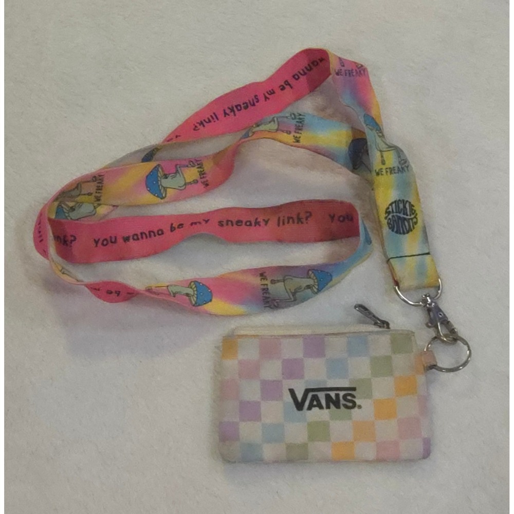 Vans Pastel Checkerboard Coin Pouch & Sticky Bandits Mushroom Lanyard Set